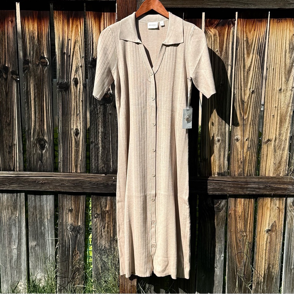 NWT Cream Button Front Midi Sweater Dress